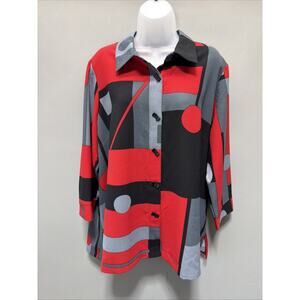 Ali Miles Plus Size 1X Vibrant Art to Wear Button Front Blouse Shirt Top Artsy